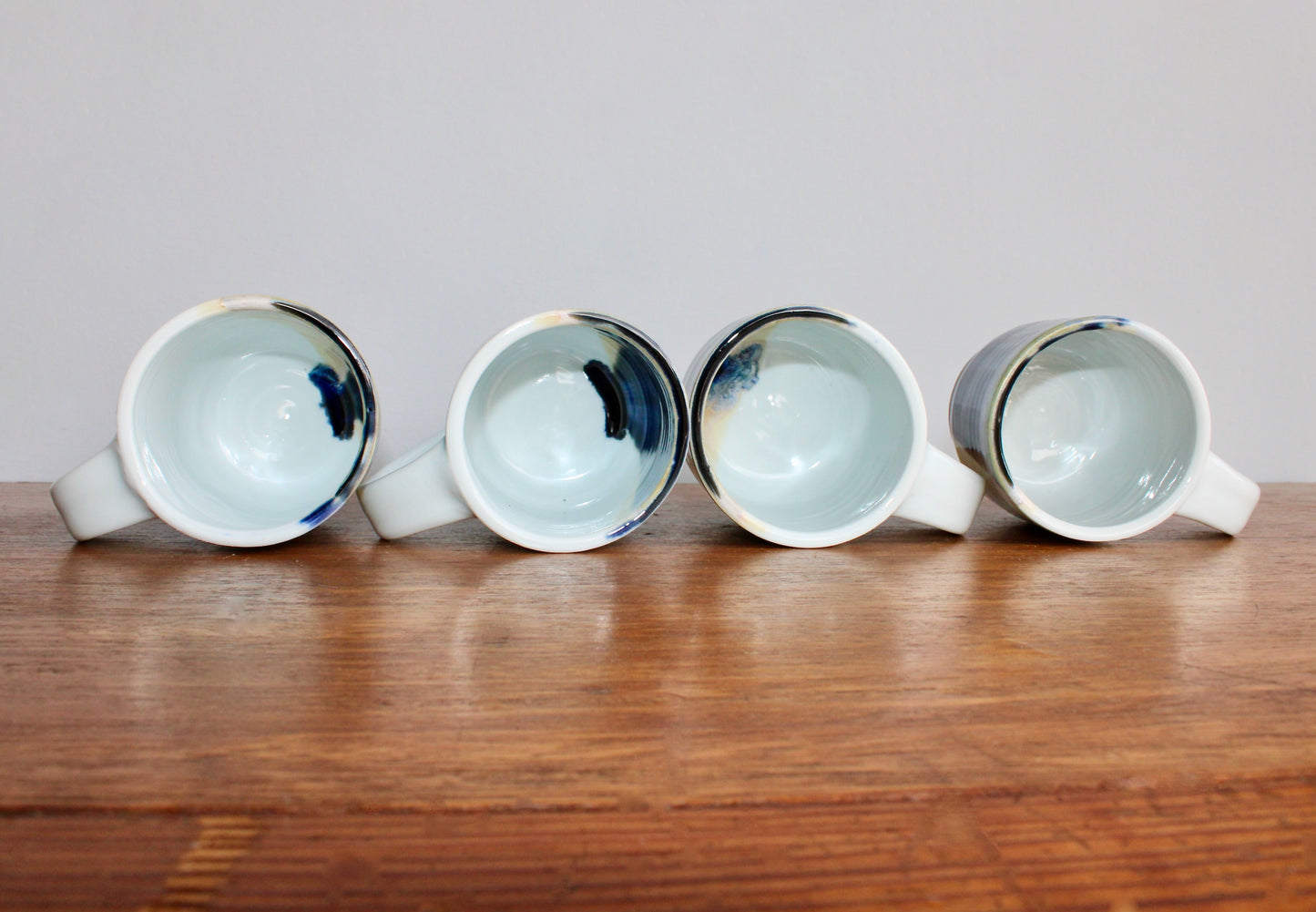 Set of 4 Handcrafted Porcelain Mugs - Modern Tableware, Blue & Creamy-Yellow Glazes on Porcelain