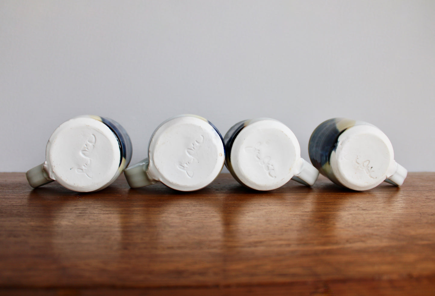 Set of 4 Handcrafted Porcelain Mugs - Modern Tableware, Blue & Creamy-Yellow Glazes on Porcelain