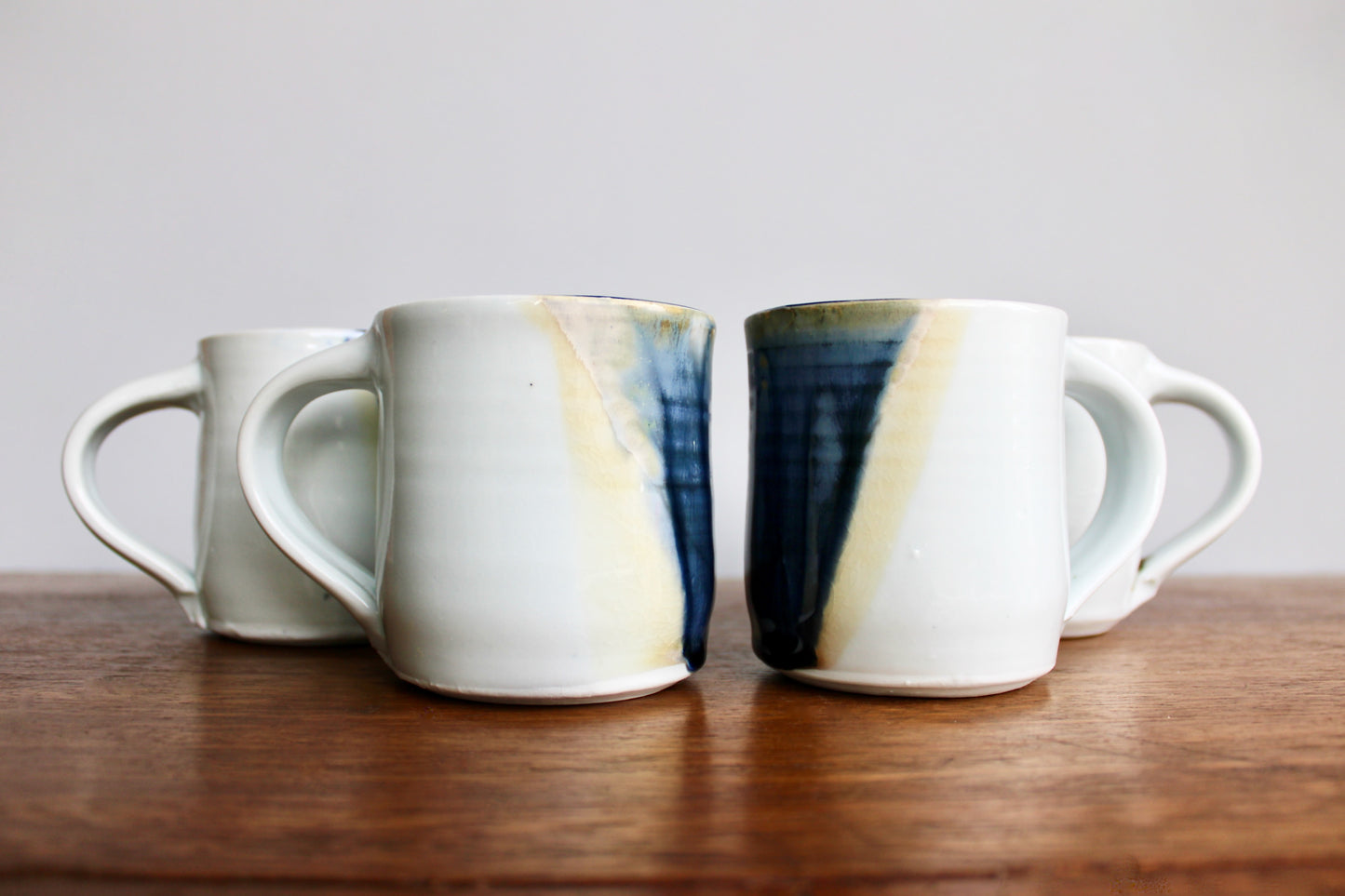 Set of 4 Handcrafted Porcelain Mugs - Modern Tableware, Blue & Creamy-Yellow Glazes on Porcelain