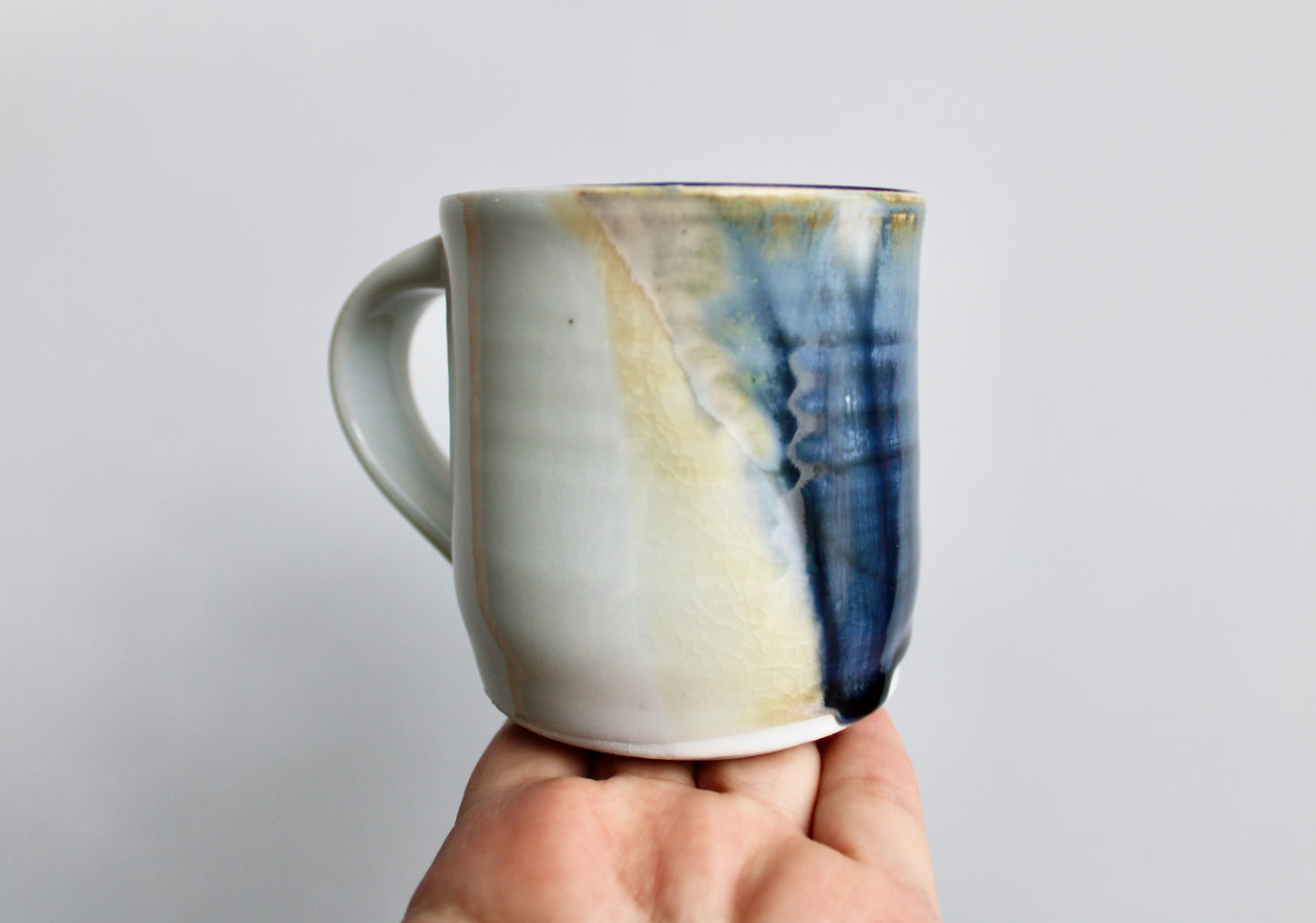 Set of 4 Handcrafted Porcelain Mugs - Modern Tableware, Blue & Creamy-Yellow Glazes on Porcelain