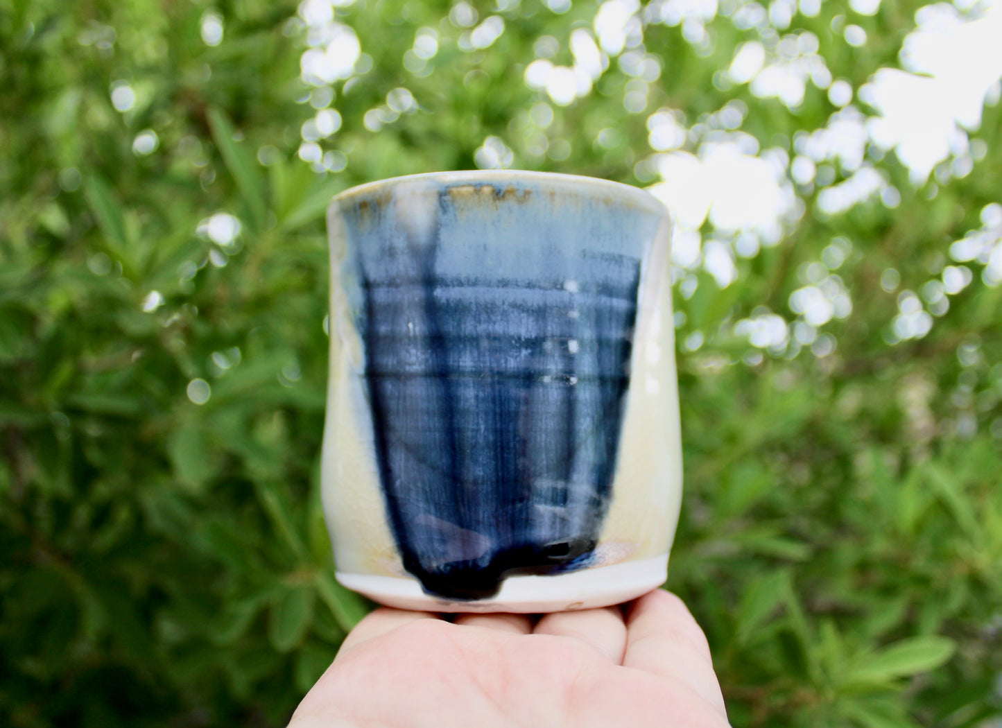 Set of 4 Handcrafted Porcelain Mugs - Modern Tableware, Blue & Creamy-Yellow Glazes on Porcelain