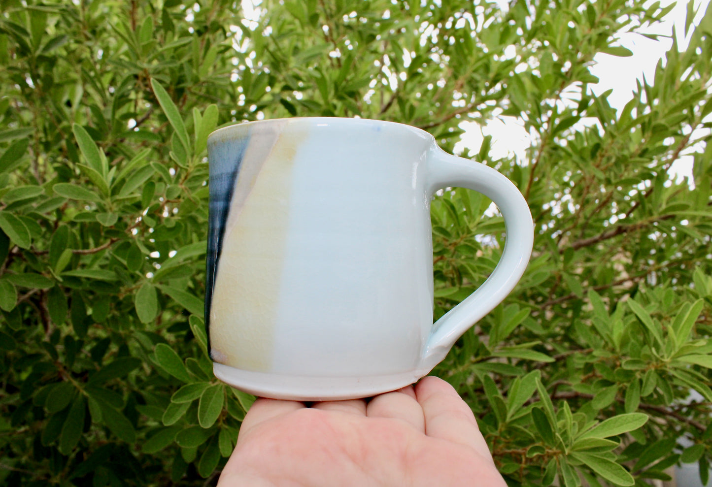 Set of 4 Handcrafted Porcelain Mugs - Modern Tableware, Blue & Creamy-Yellow Glazes on Porcelain