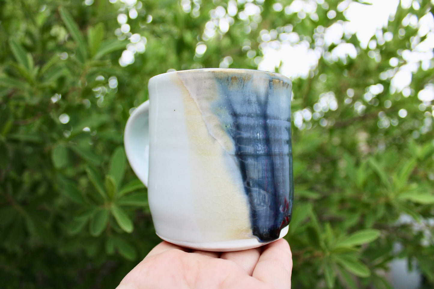 Set of 4 Handcrafted Porcelain Mugs - Modern Tableware, Blue & Creamy-Yellow Glazes on Porcelain