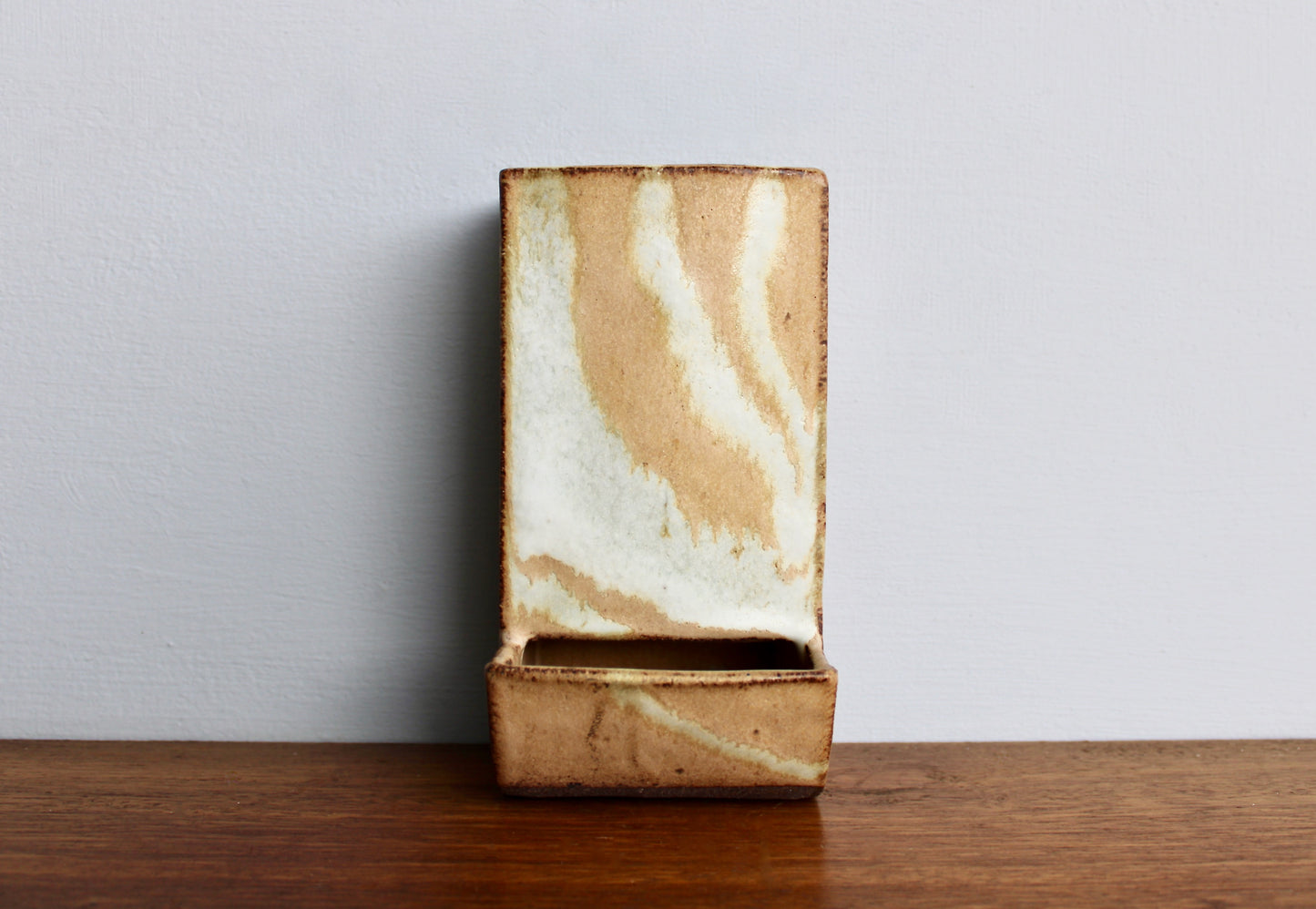 6.5" Handcrafted Match Strike & Holder Shino Glazed Studio Pottery, Drill Holes for Wall Mounting