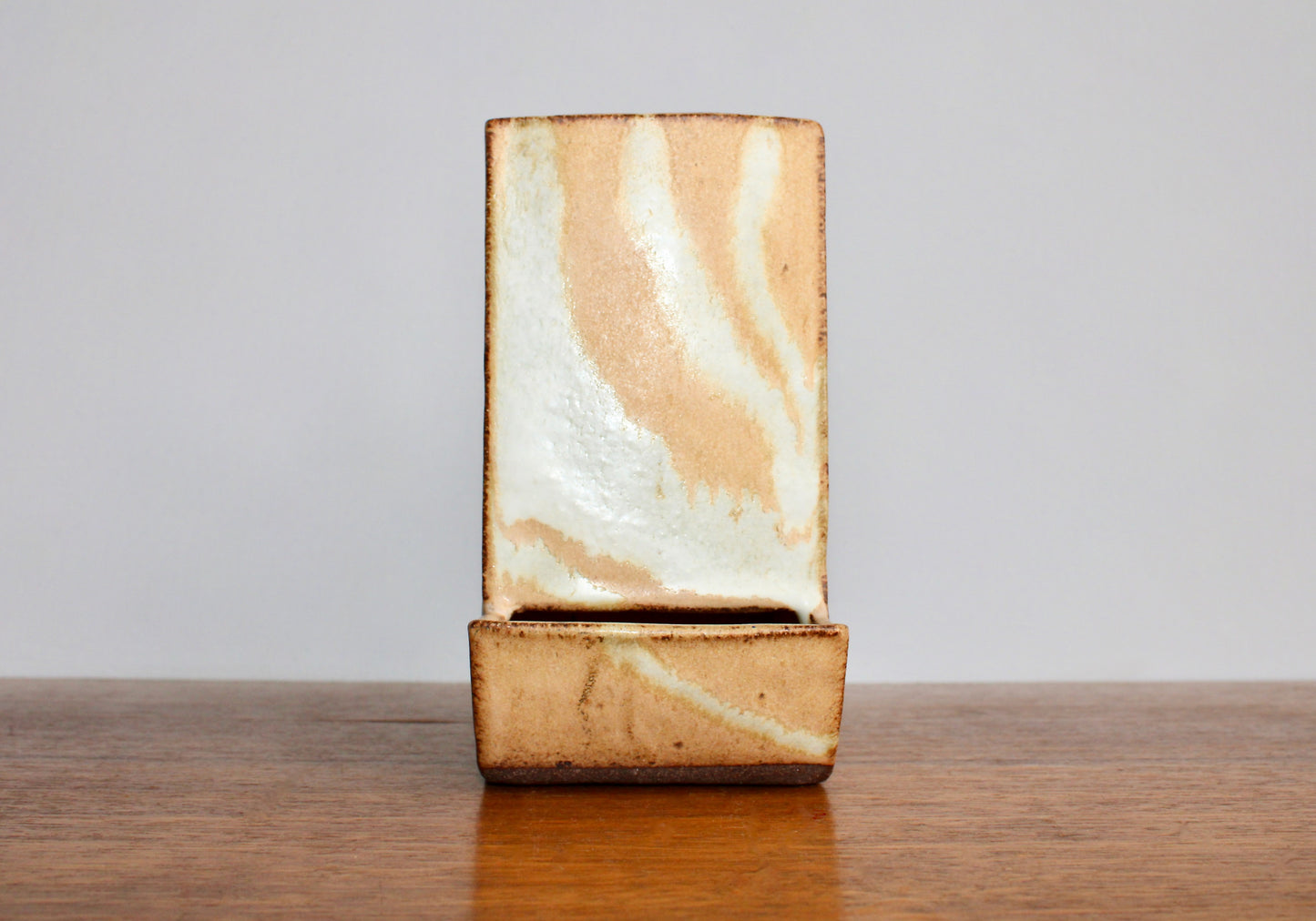 6.5" Handcrafted Match Strike & Holder Shino Glazed Studio Pottery, Drill Holes for Wall Mounting