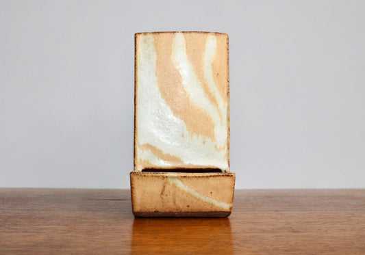 6.5" Handcrafted Match Strike & Holder Shino Glazed Studio Pottery, Drill Holes for Wall Mounting