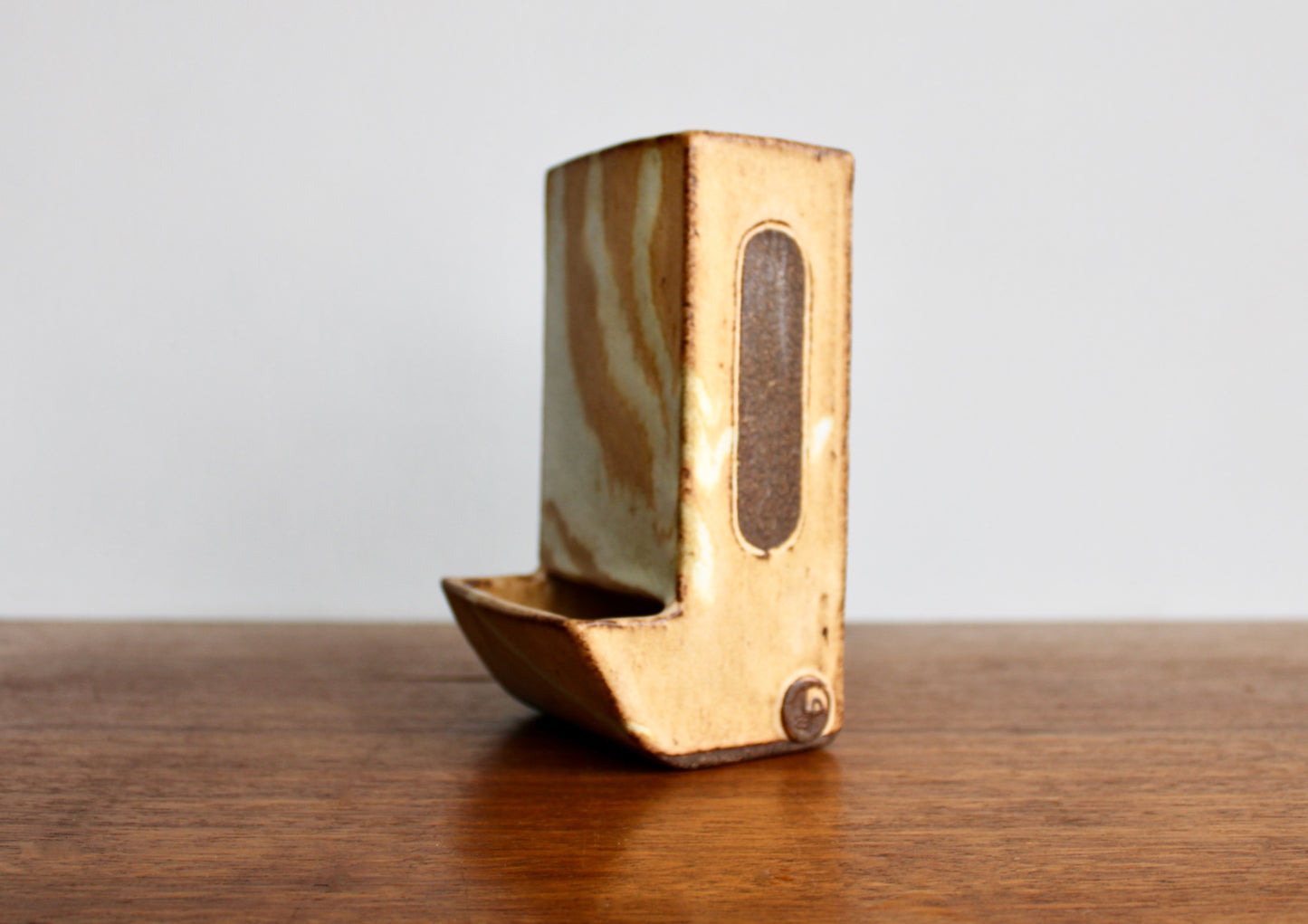 6.5" Handcrafted Match Strike & Holder Shino Glazed Studio Pottery, Drill Holes for Wall Mounting