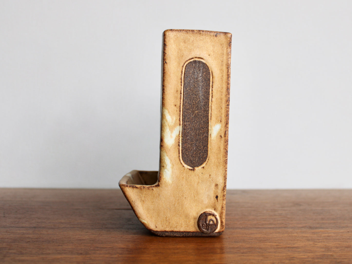 6.5" Handcrafted Match Strike & Holder Shino Glazed Studio Pottery, Drill Holes for Wall Mounting