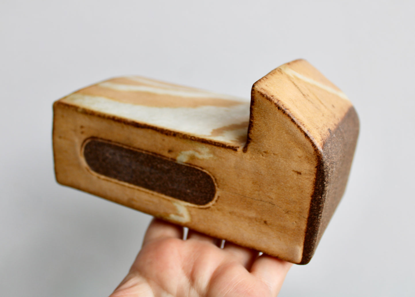 6.5" Handcrafted Match Strike & Holder Shino Glazed Studio Pottery, Drill Holes for Wall Mounting