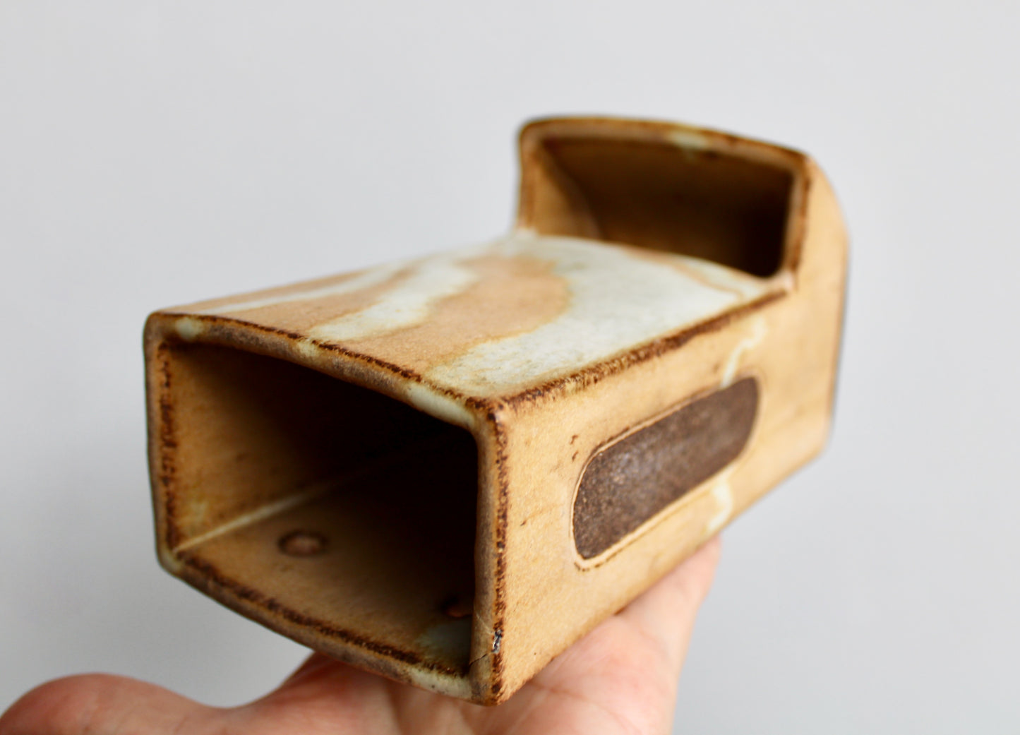 6.5" Handcrafted Match Strike & Holder Shino Glazed Studio Pottery, Drill Holes for Wall Mounting