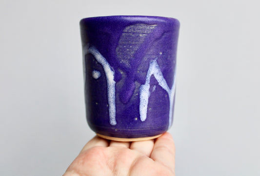 Yunomi Thick Vellum Purple Glazed w/ Volcanic White, Handcrafted Functional Multi-Purpose Studio Pottery