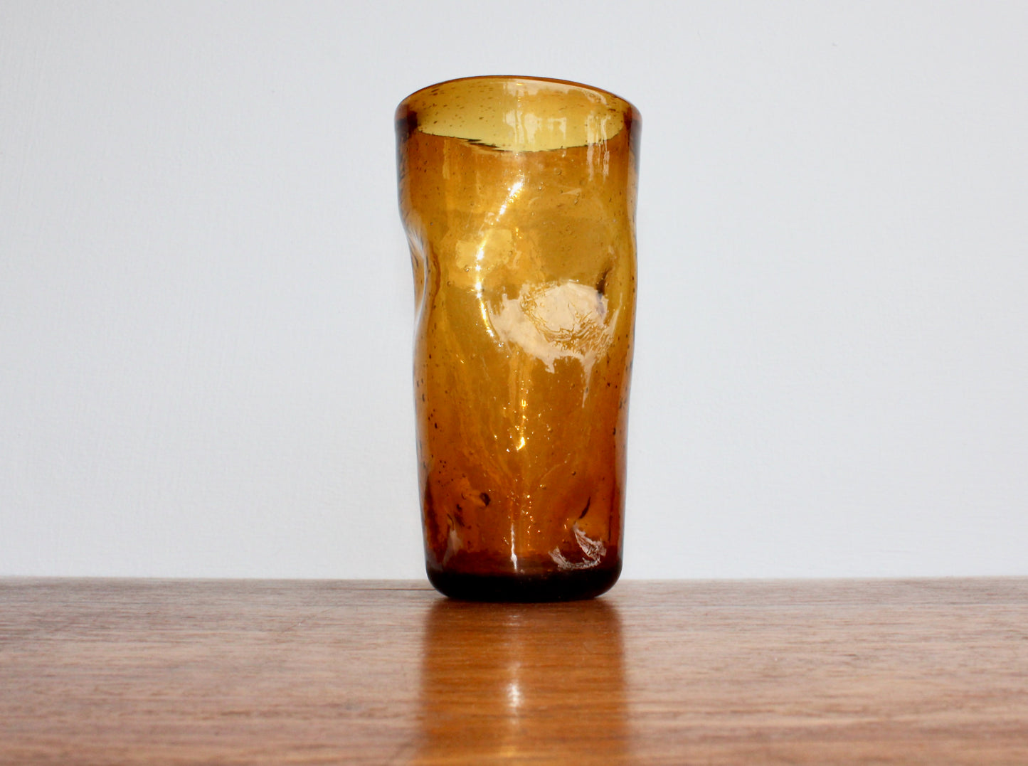 Blenko 418L Tall Honey Dimpled Tumbler, 6" Handcrafted Pinched Glass, Vintage West Virginia Mouth Blown Glass