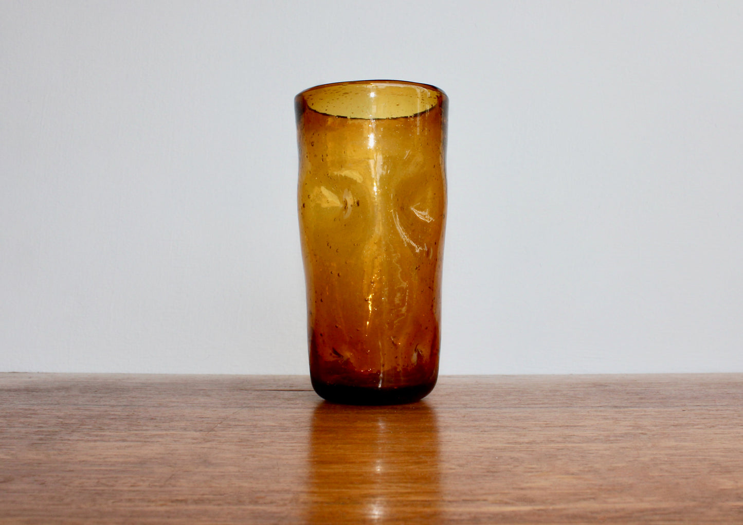 Blenko 418L Tall Honey Dimpled Tumbler, 6" Handcrafted Pinched Glass, Vintage West Virginia Mouth Blown Glass
