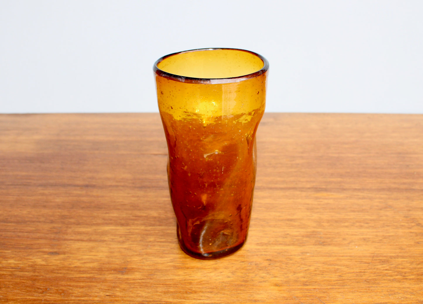 Blenko 418L Tall Honey Dimpled Tumbler, 6" Handcrafted Pinched Glass, Vintage West Virginia Mouth Blown Glass