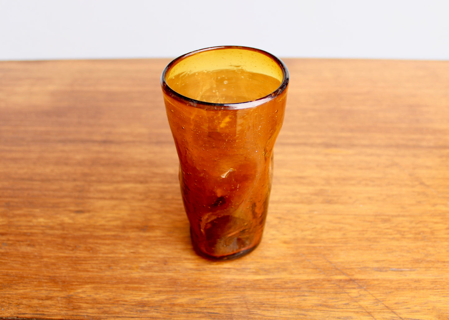 Blenko 418L Tall Honey Dimpled Tumbler, 6" Handcrafted Pinched Glass, Vintage West Virginia Mouth Blown Glass