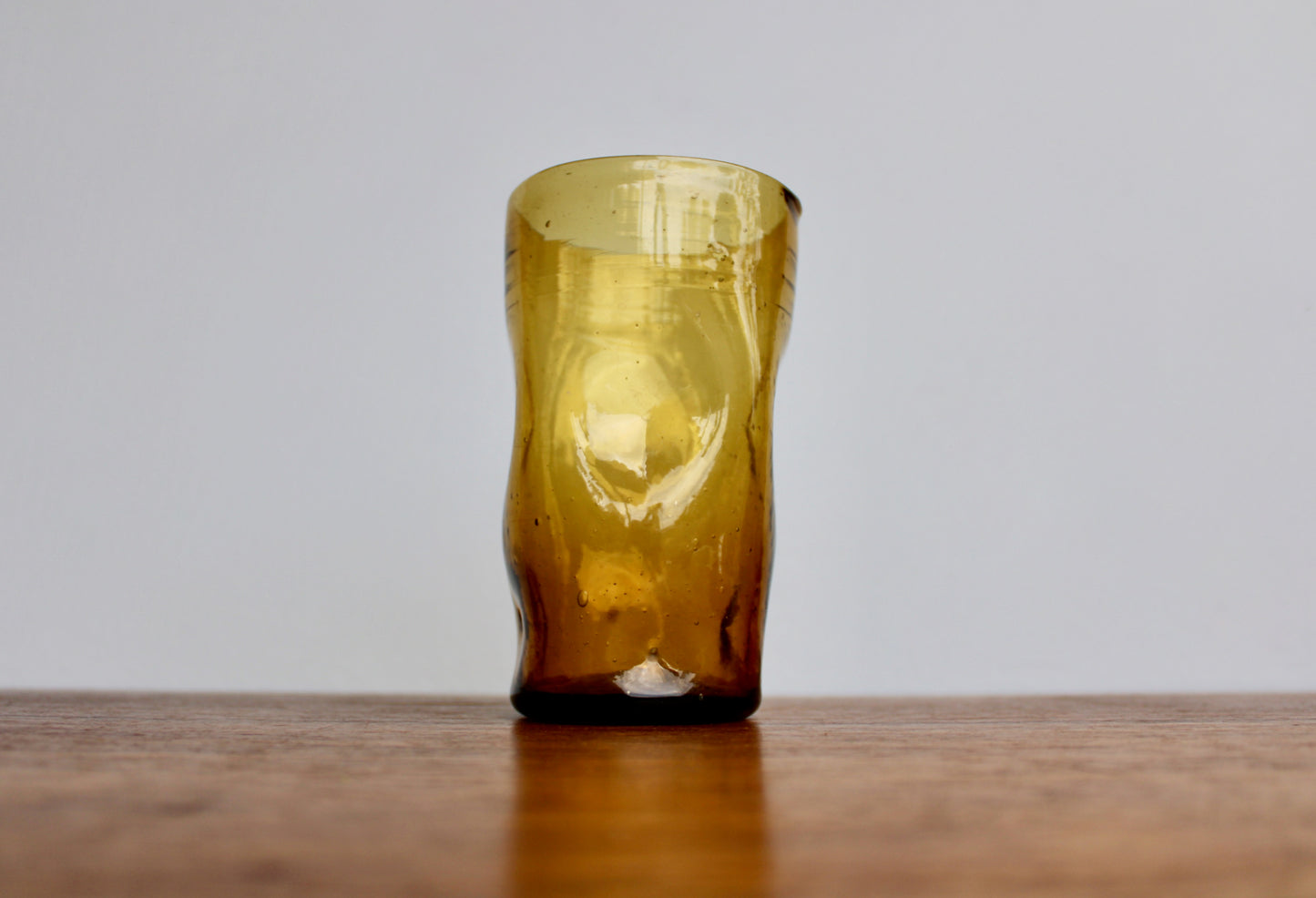 Blenko-Type 418S Gold Dimpled Tumbler, Vintage 5" Handcrafted Pinched Glass from West Virginia