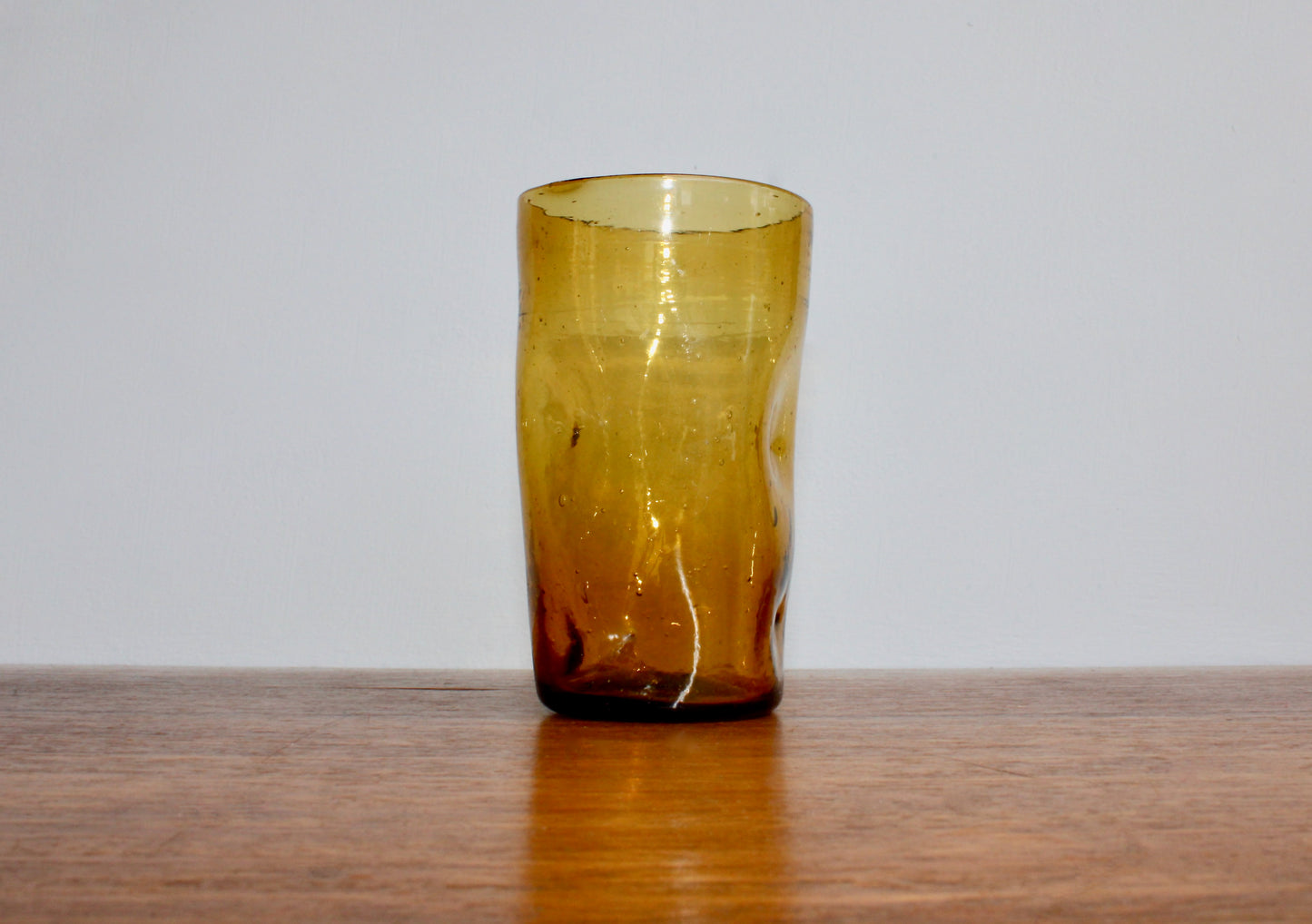 Blenko-Type 418S Gold Dimpled Tumbler, Vintage 5" Handcrafted Pinched Glass from West Virginia
