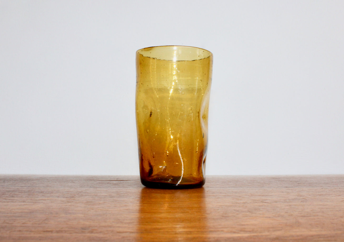 Blenko-Type 418S Gold Dimpled Tumbler, Vintage 5" Handcrafted Pinched Glass from West Virginia
