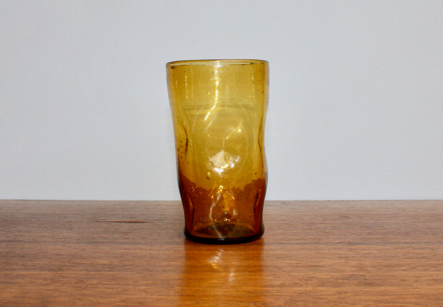 Blenko-Type 418S Gold Dimpled Tumbler, Vintage 5" Handcrafted Pinched Glass from West Virginia