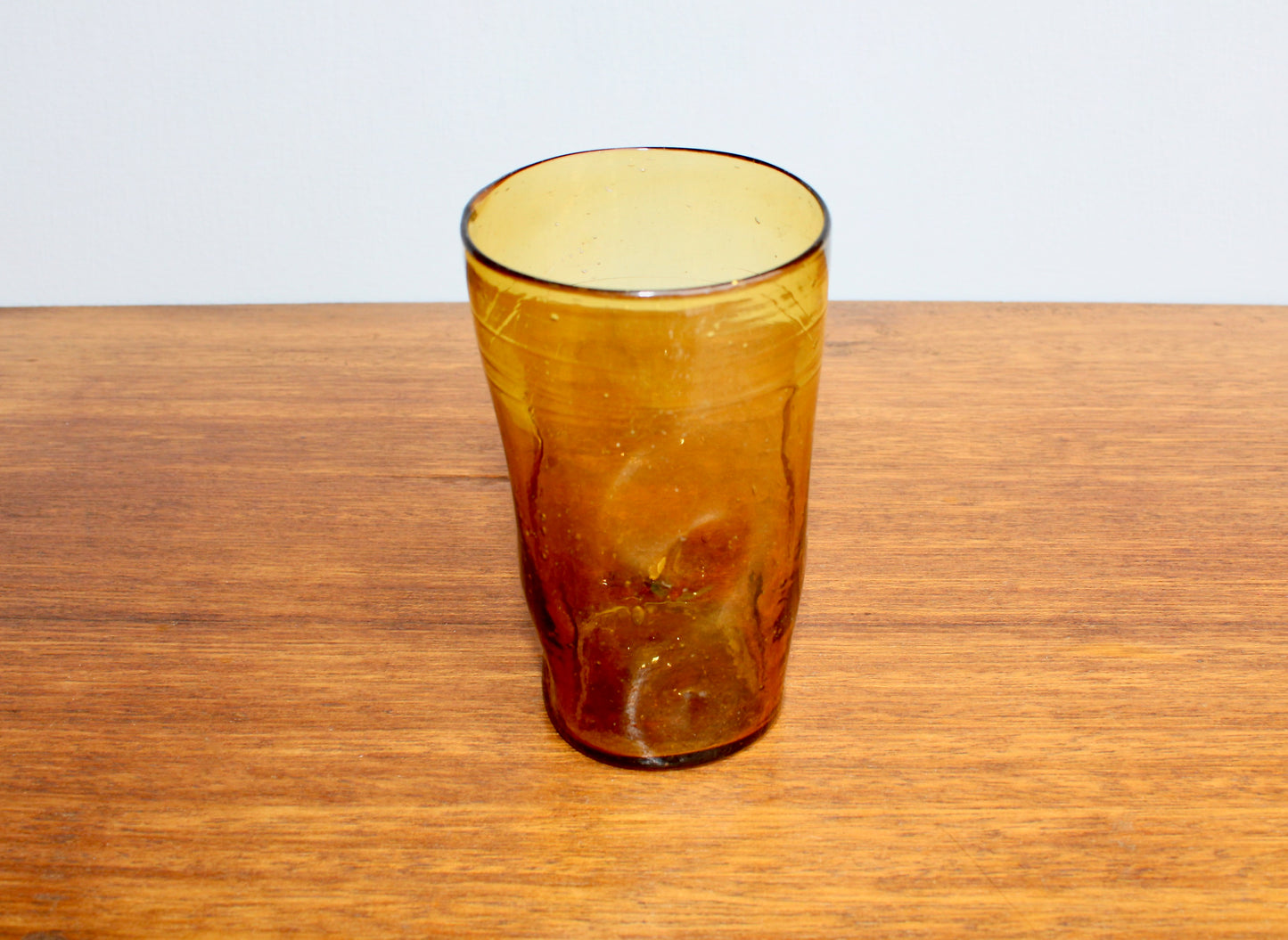 Blenko-Type 418S Gold Dimpled Tumbler, Vintage 5" Handcrafted Pinched Glass from West Virginia