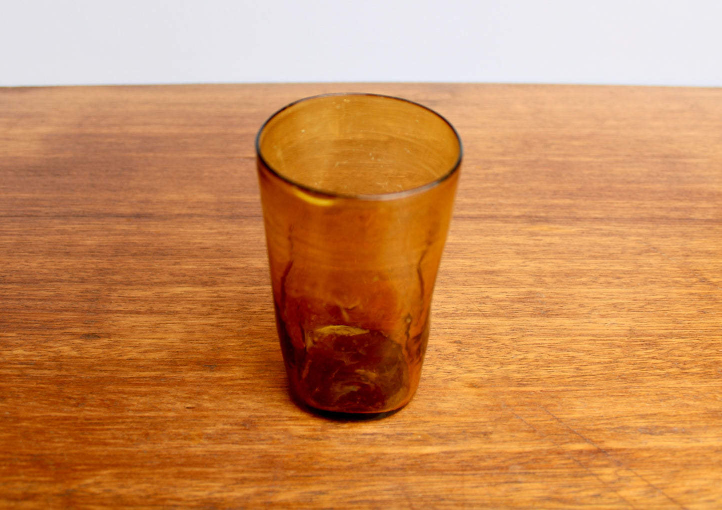 Blenko-Type 418S Gold Dimpled Tumbler, Vintage 5" Handcrafted Pinched Glass from West Virginia