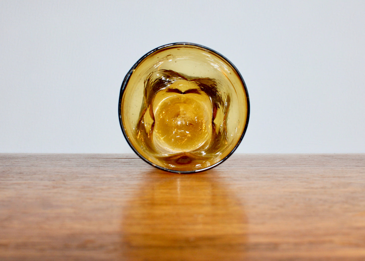 Blenko-Type 418S Gold Dimpled Tumbler, Vintage 5" Handcrafted Pinched Glass from West Virginia