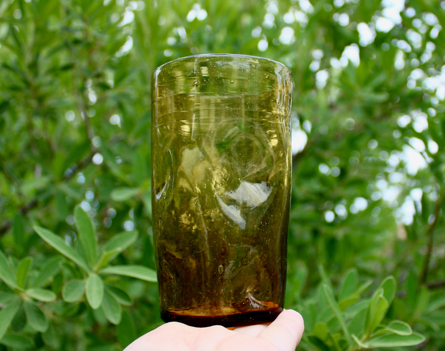 Blenko-Type 418S Gold Dimpled Tumbler, Vintage 5" Handcrafted Pinched Glass from West Virginia