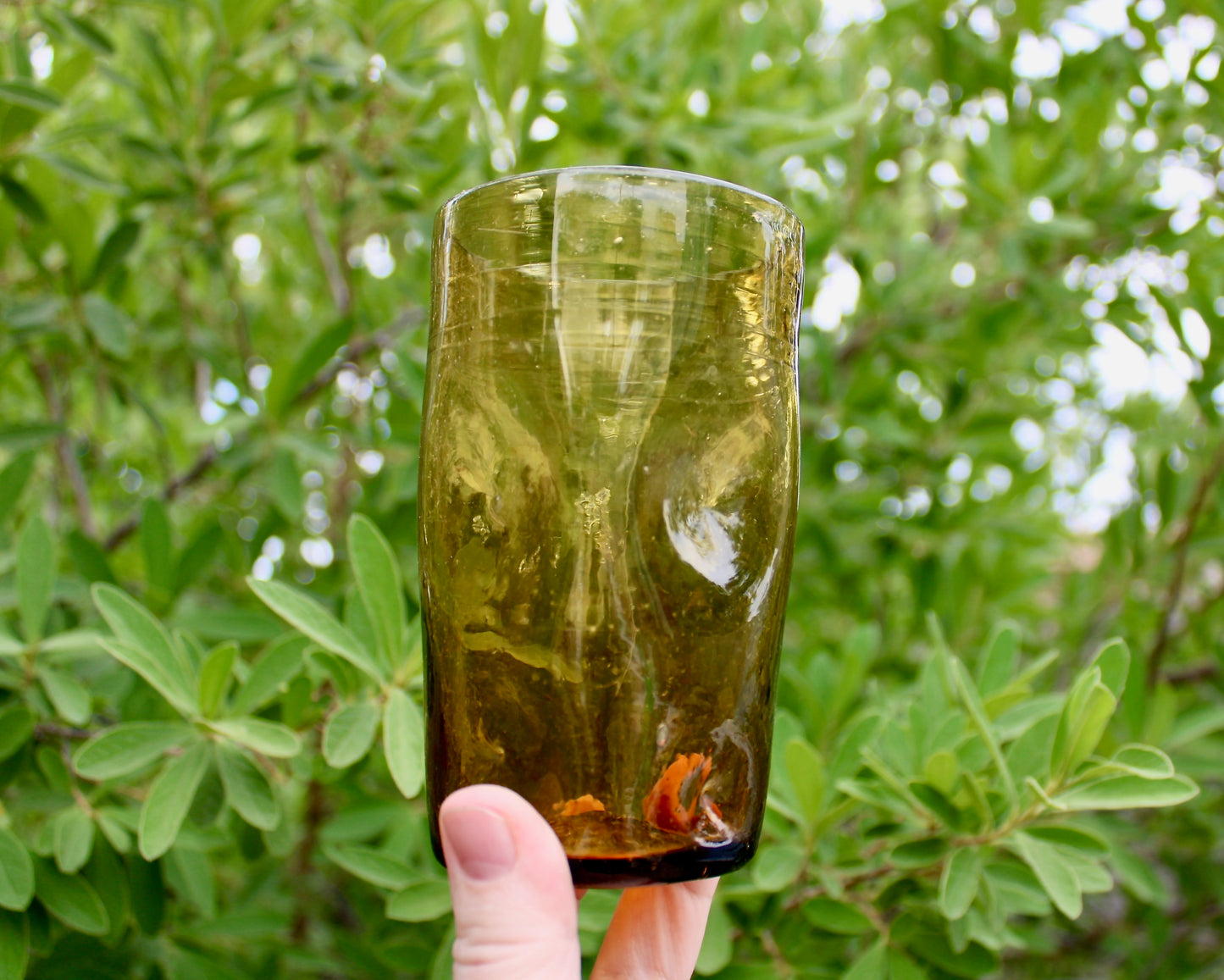 Blenko-Type 418S Gold Dimpled Tumbler, Vintage 5" Handcrafted Pinched Glass from West Virginia