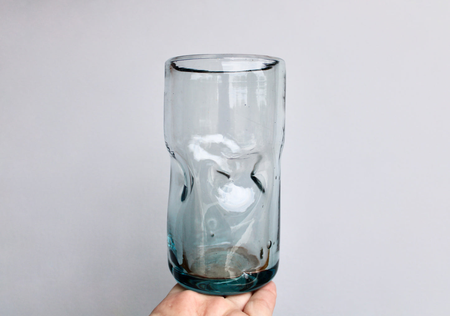 Blenko 418L 16oz Crystal Dimpled Tumbler, 6.13 inch Handcrafted 500ml capacity Pinched Glass