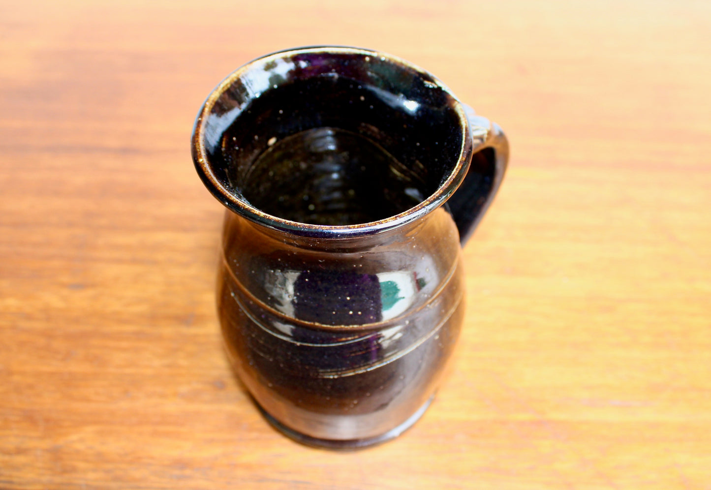 Large 25 oz Tenmoku Glazed Stoneware Tankard Mug, Glossy Iridescent Nearly Black Tenmoku Glazed Beer Mug, Handcrafted Studio Pottery