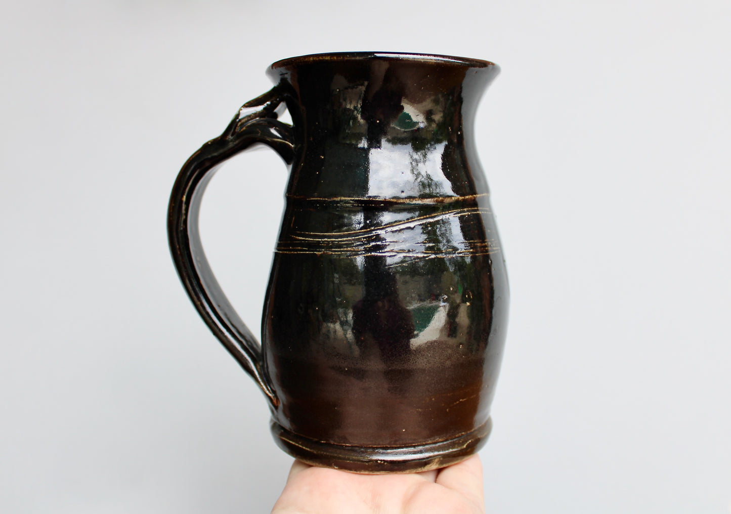 Large 25 oz Tenmoku Glazed Stoneware Tankard Mug, Glossy Iridescent Nearly Black Tenmoku Glazed Beer Mug, Handcrafted Studio Pottery