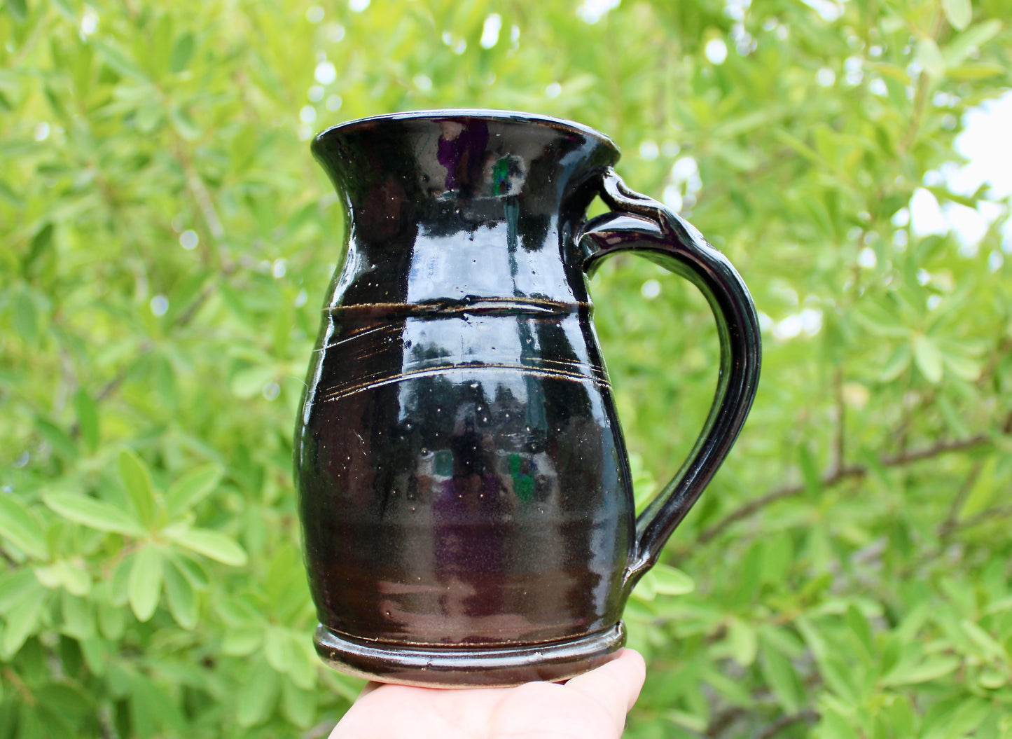 Large 25 oz Tenmoku Glazed Stoneware Tankard Mug, Glossy Iridescent Nearly Black Tenmoku Glazed Beer Mug, Handcrafted Studio Pottery