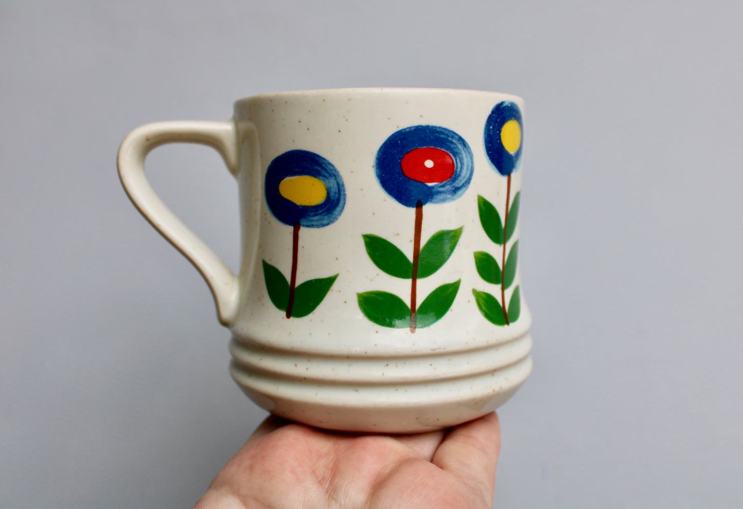 SOLD:  1970s Korean Lollipop Flower Mug, Large 400ml Capacity, Scandinavian Style 20th Century Korean Pottery