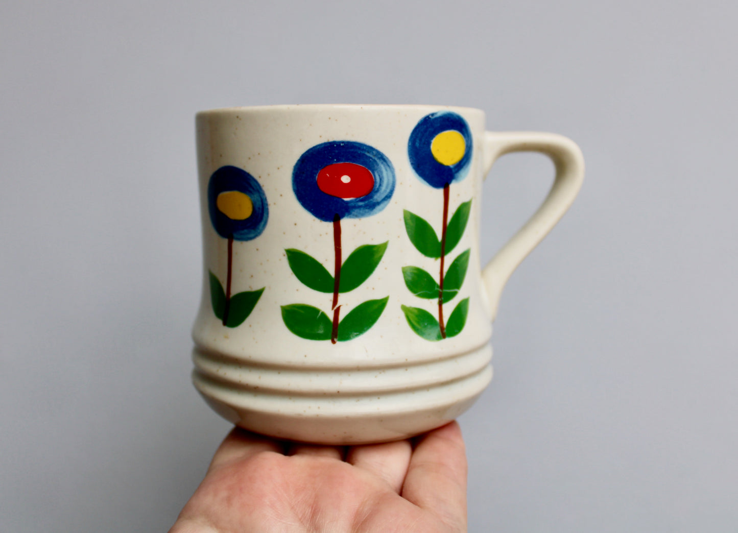 SOLD:  1970s Korean Lollipop Flower Mug, Large 400ml Capacity, Scandinavian Style 20th Century Korean Pottery