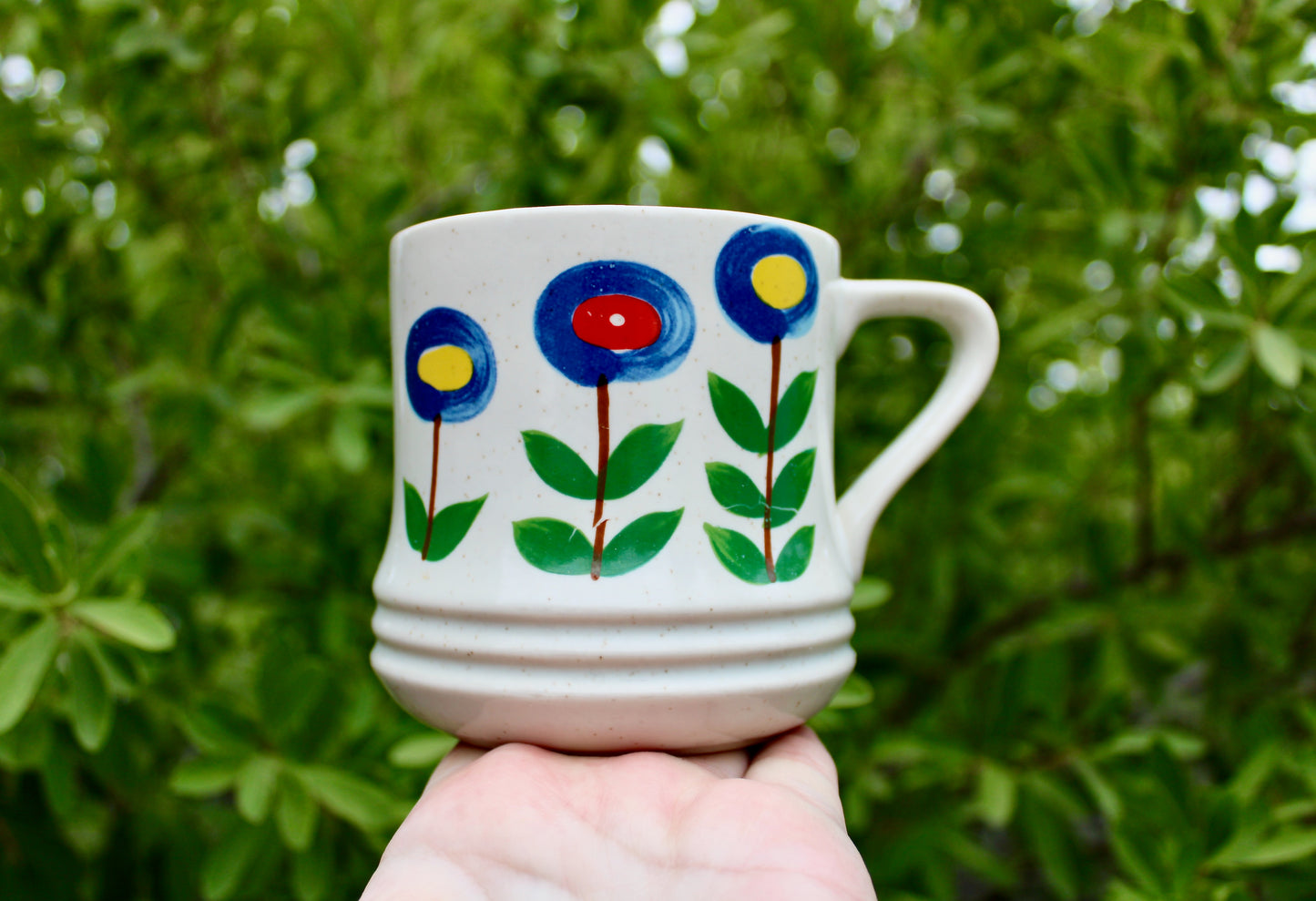SOLD:  1970s Korean Lollipop Flower Mug, Large 400ml Capacity, Scandinavian Style 20th Century Korean Pottery