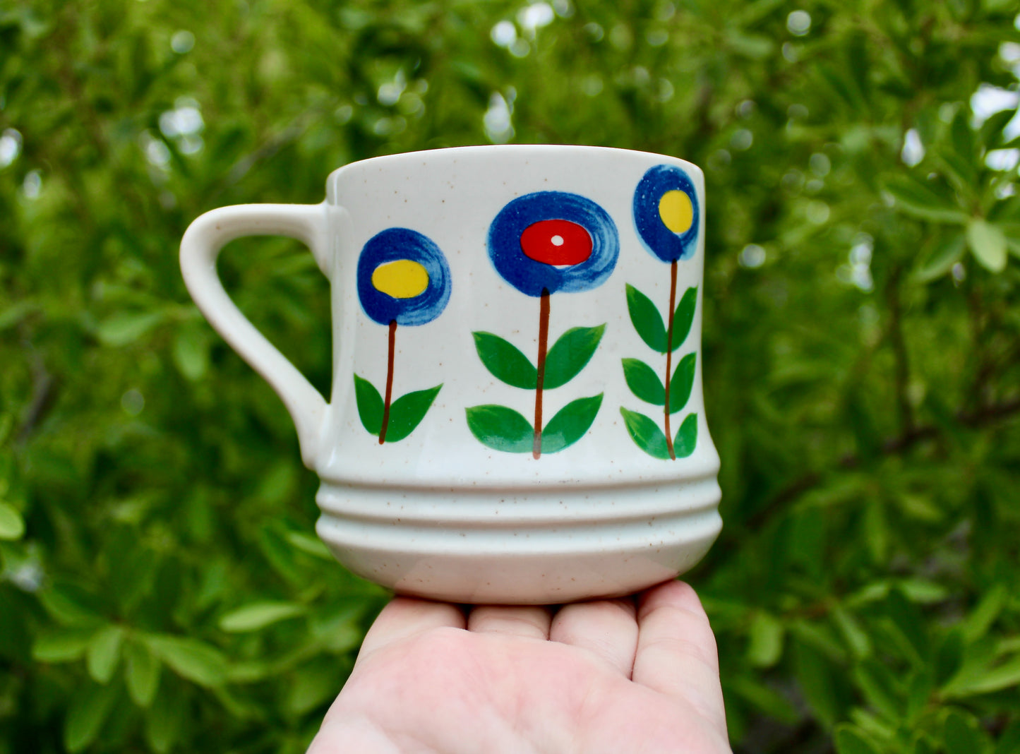 SOLD:  1970s Korean Lollipop Flower Mug, Large 400ml Capacity, Scandinavian Style 20th Century Korean Pottery