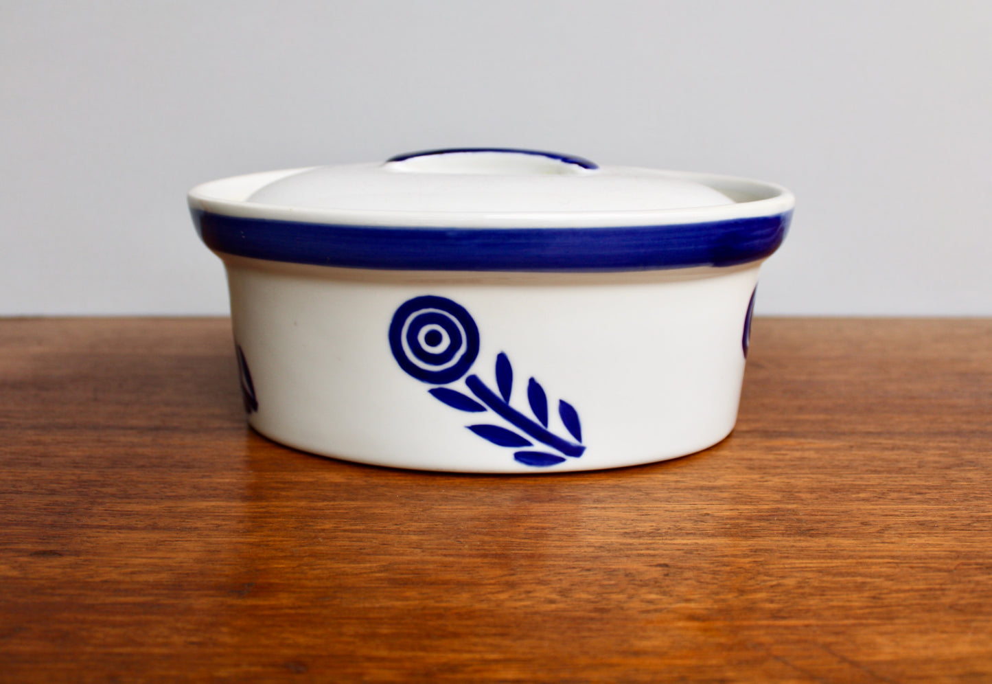 Mid 20th Century Blue Flower 9" Lidded Porcelain Casserole, Beautiful & Useful Vtg Danish Design, Crafted in 20th Century Scandinavia