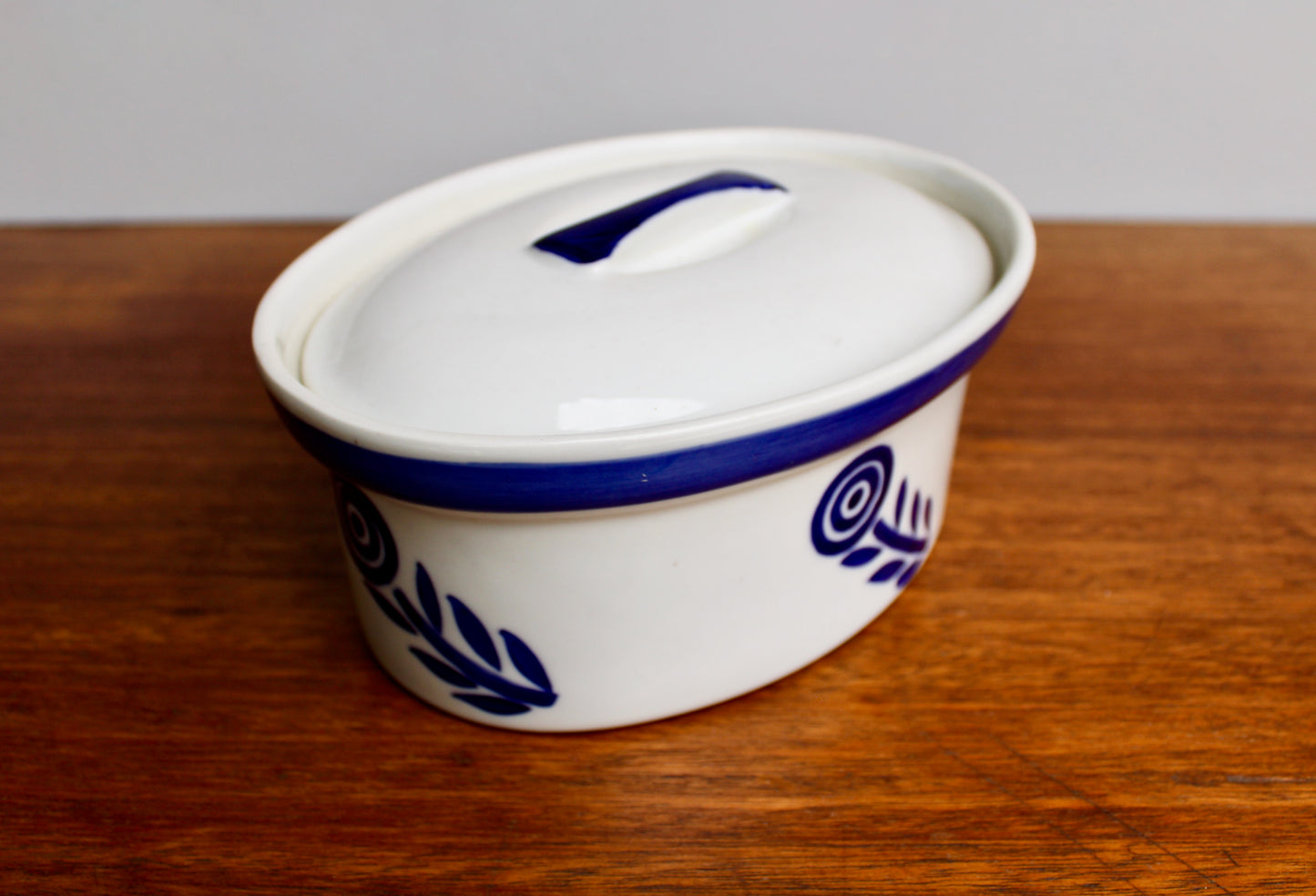 Mid 20th Century Blue Flower 9" Lidded Porcelain Casserole, Beautiful & Useful Vtg Danish Design, Crafted in 20th Century Scandinavia