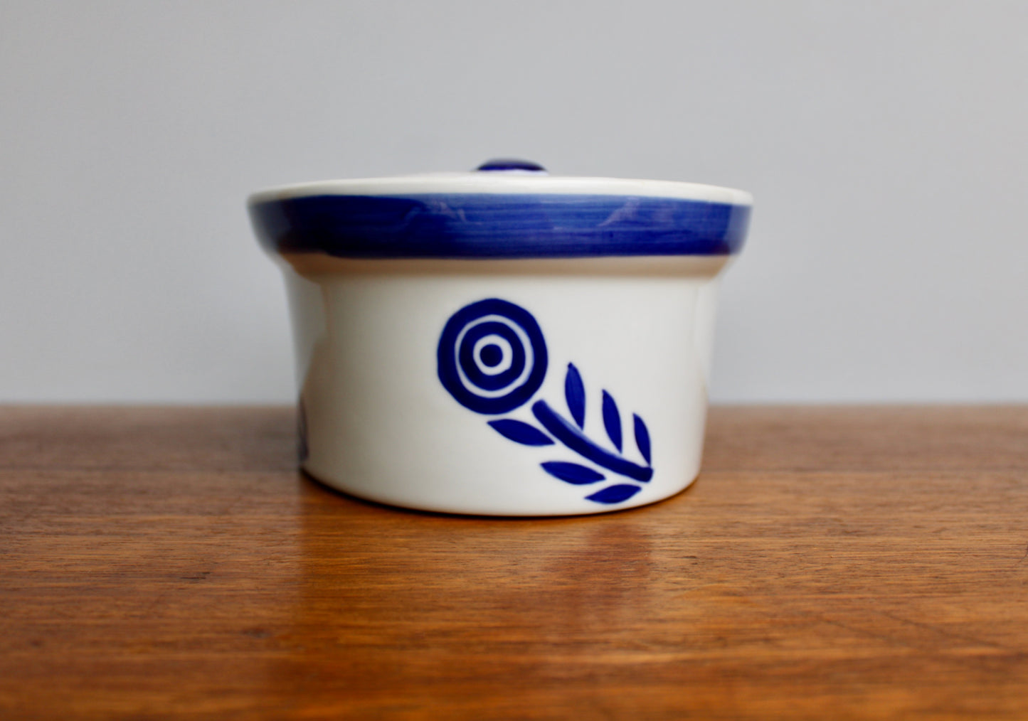 Mid 20th Century Blue Flower 9" Lidded Porcelain Casserole, Beautiful & Useful Vtg Danish Design, Crafted in 20th Century Scandinavia