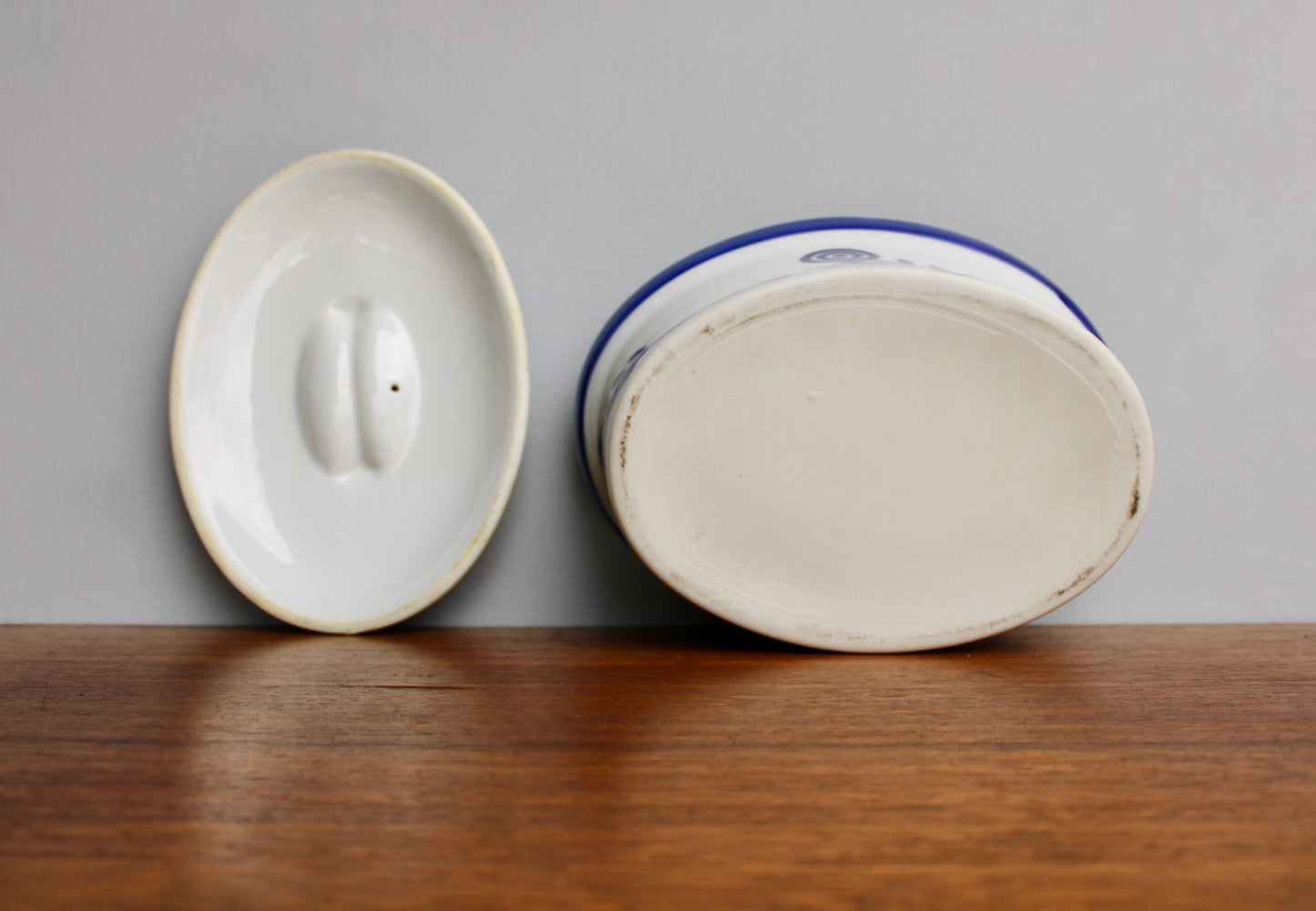 Mid 20th Century Blue Flower 9" Lidded Porcelain Casserole, Beautiful & Useful Vtg Danish Design, Crafted in 20th Century Scandinavia