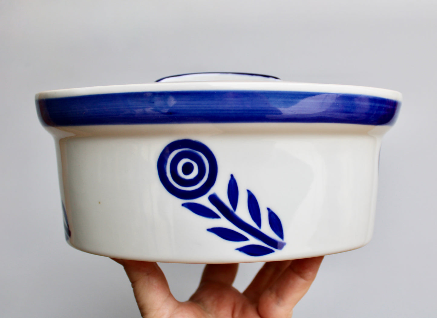 Mid 20th Century Blue Flower 9" Lidded Porcelain Casserole, Beautiful & Useful Vtg Danish Design, Crafted in 20th Century Scandinavia