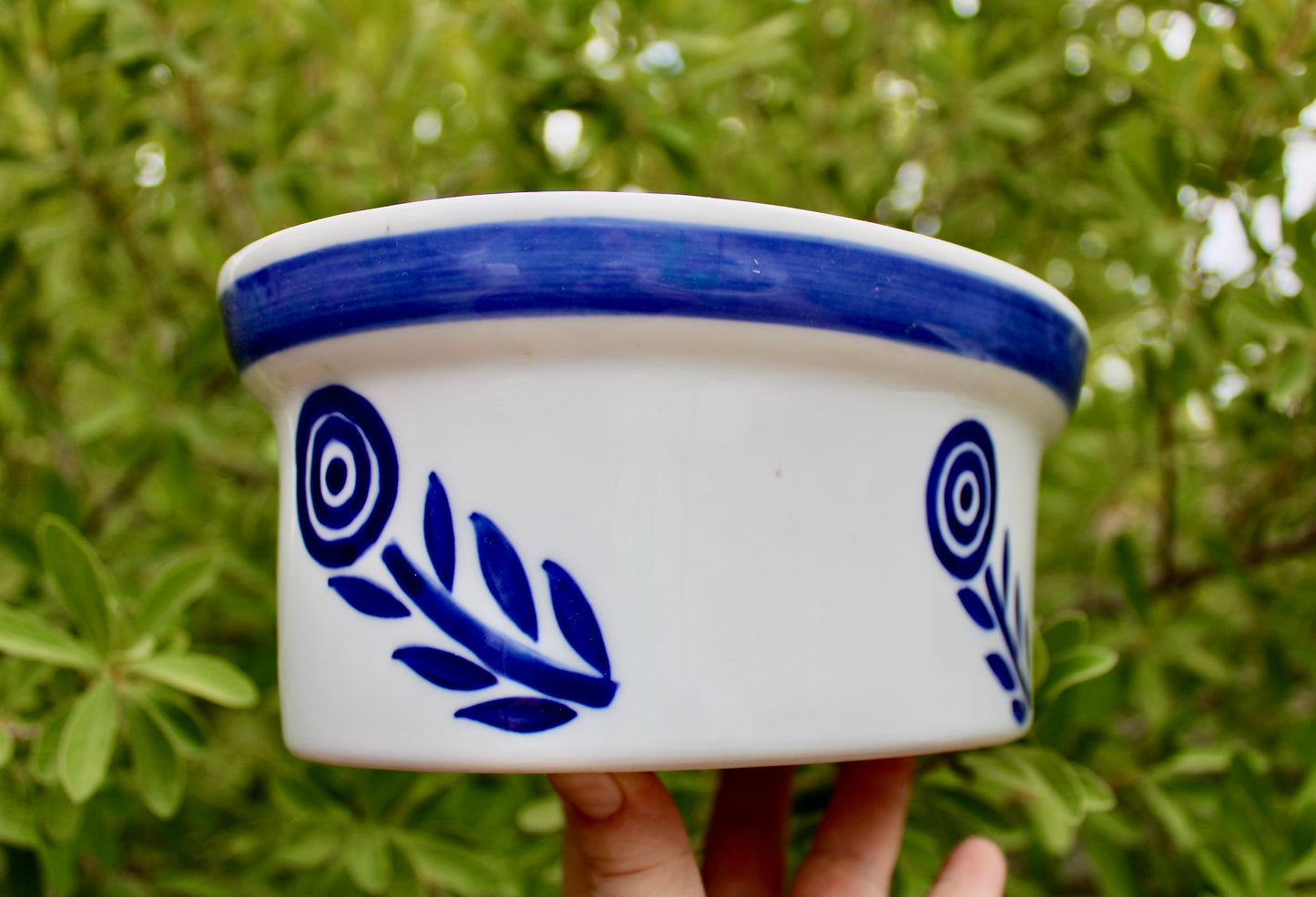 Mid 20th Century Blue Flower 9" Lidded Porcelain Casserole, Beautiful & Useful Vtg Danish Design, Crafted in 20th Century Scandinavia