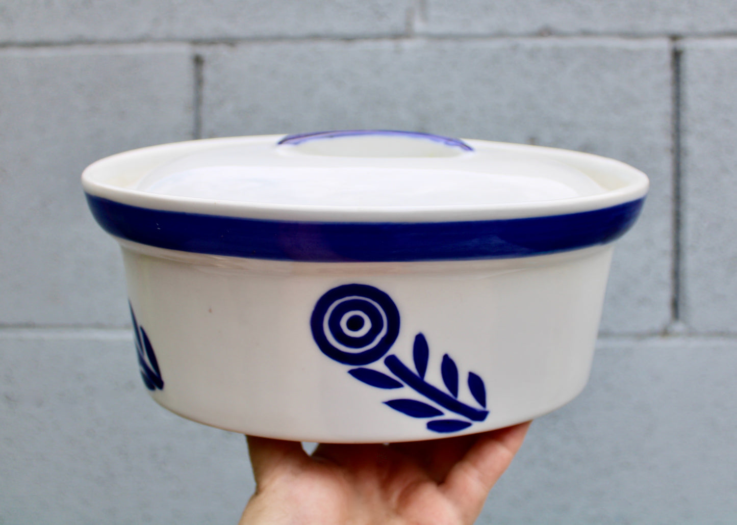 Mid 20th Century Blue Flower 9" Lidded Porcelain Casserole, Beautiful & Useful Vtg Danish Design, Crafted in 20th Century Scandinavia