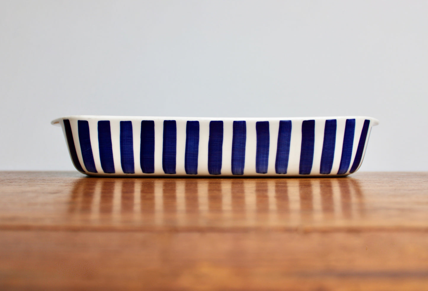 Lyngby Denmark Blue Stripe 12" Baking, Vtg Danish Modern Being Both Beautiful & Useful - Crafted in 20th Century Denmark