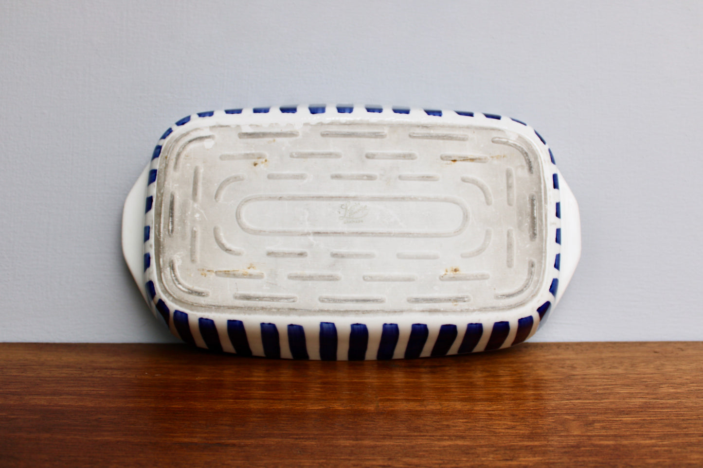 Lyngby Denmark Blue Stripe 12" Baking, Vtg Danish Modern Being Both Beautiful & Useful - Crafted in 20th Century Denmark