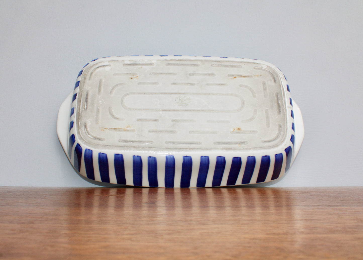 Lyngby Denmark Blue Stripe 12" Baking, Vtg Danish Modern Being Both Beautiful & Useful - Crafted in 20th Century Denmark