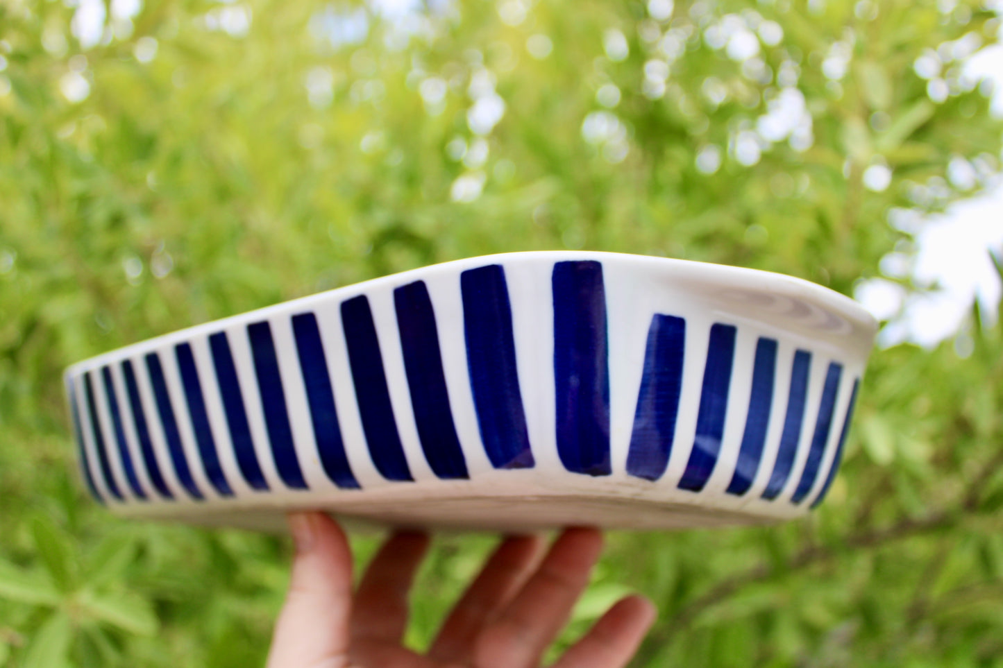 Lyngby Denmark Blue Stripe 12" Baking, Vtg Danish Modern Being Both Beautiful & Useful - Crafted in 20th Century Denmark