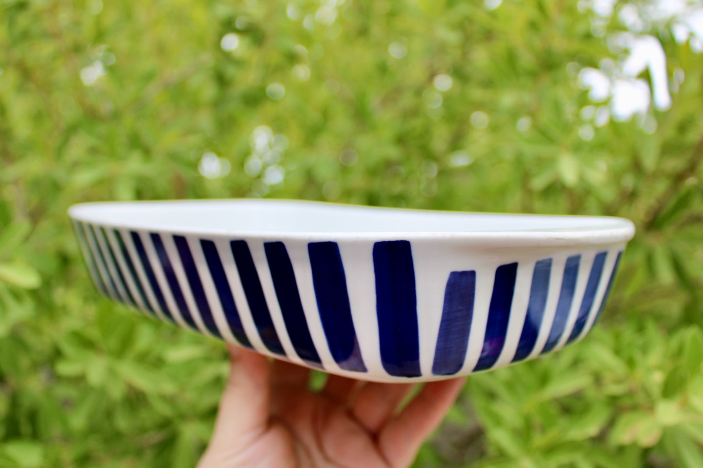 Lyngby Denmark Blue Stripe 12" Baking, Vtg Danish Modern Being Both Beautiful & Useful - Crafted in 20th Century Denmark