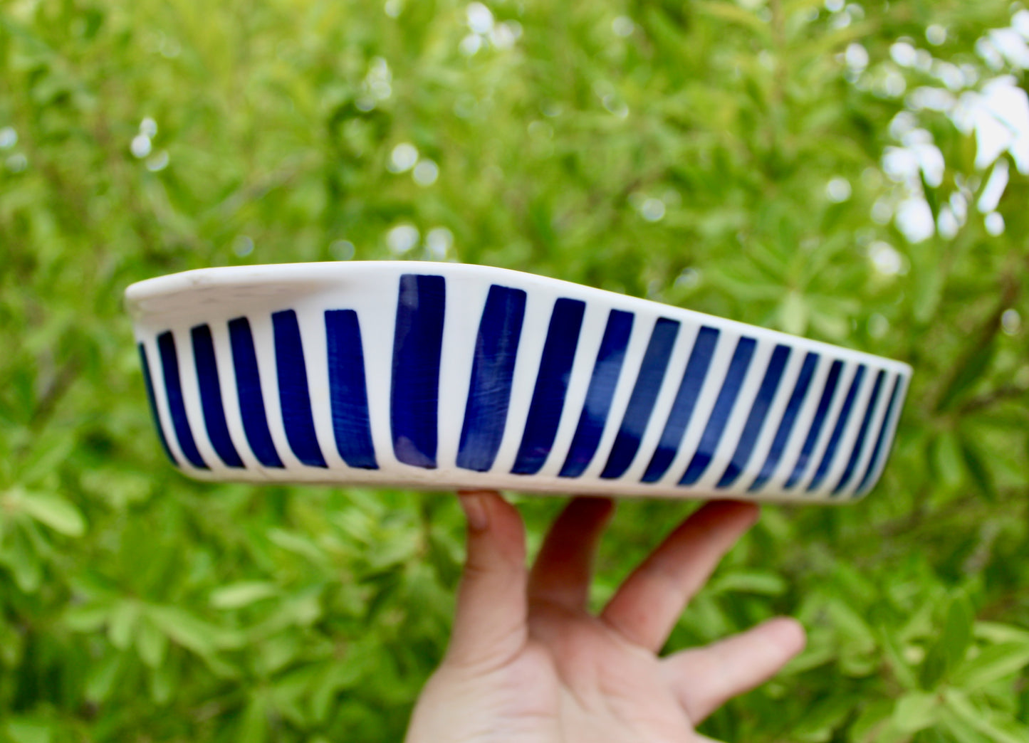 Lyngby Denmark Blue Stripe 12" Baking, Vtg Danish Modern Being Both Beautiful & Useful - Crafted in 20th Century Denmark