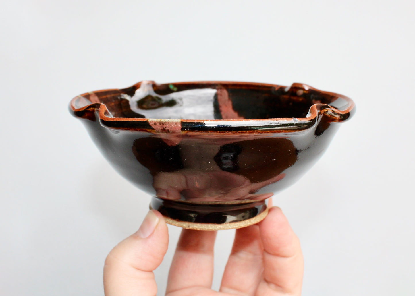 Robin Cage Pottery Stoneware Tray & Bowl Set in Rich Tenmoku Glazed Stoneware Glossy Iridescent, Nearly Black w/ Accents of Turquoise & Coral-Pink, Handcrafted Studio Pottery